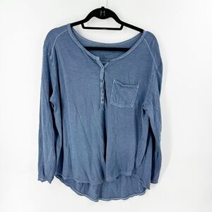 ✅ Free People Women's Frontier Slub Henley Shirt BLUE SIZE SMALL